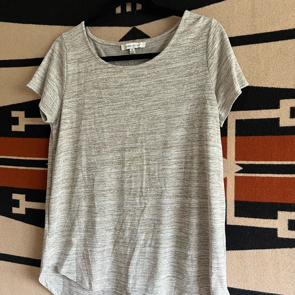 Rose & Olive Asymmetrical Gray T-Shirt